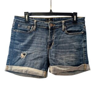 GAP Sexy Boyfriend Shorts Distressed Denim Cuffed Rolled Hem Blue Women Size 4